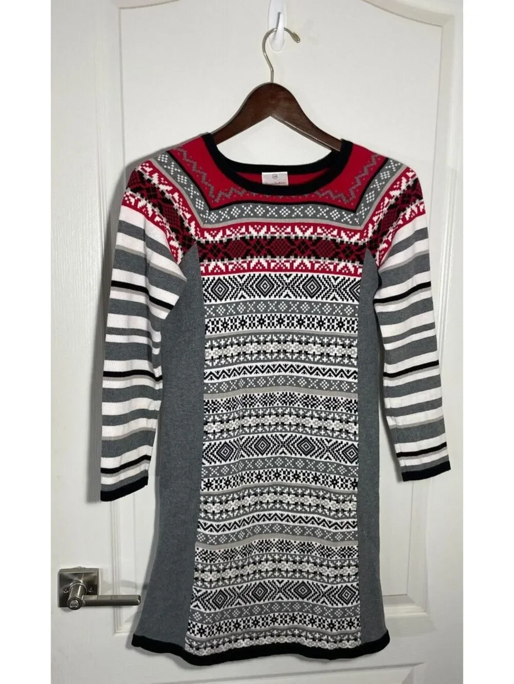Hanna Andersson  sweater dress girls size 10 long sleeve red black grey